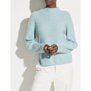 💕VINCE💕 Ribbed Mock Neck Wool Cashmere Blend Sweater ~ Heather Aria Blue M NWT